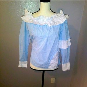 NWT Walter Baker Derrick pinstripe ruffle long sleeve blouse